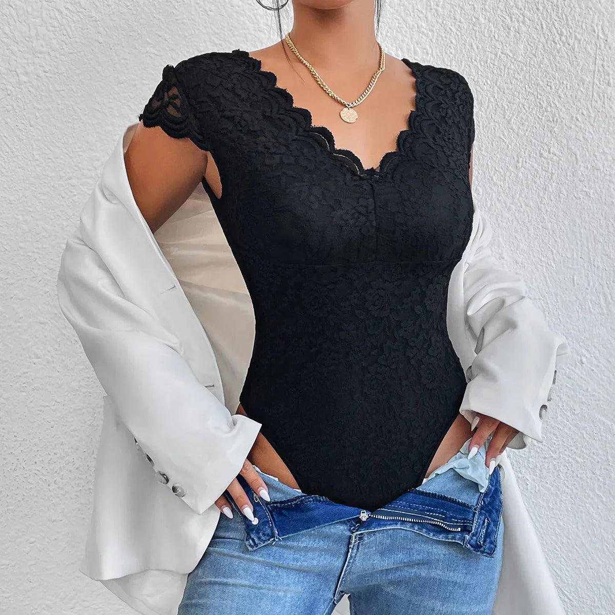 Dam Bodysuit V-hals Slim Fit Polyester Spandex-6