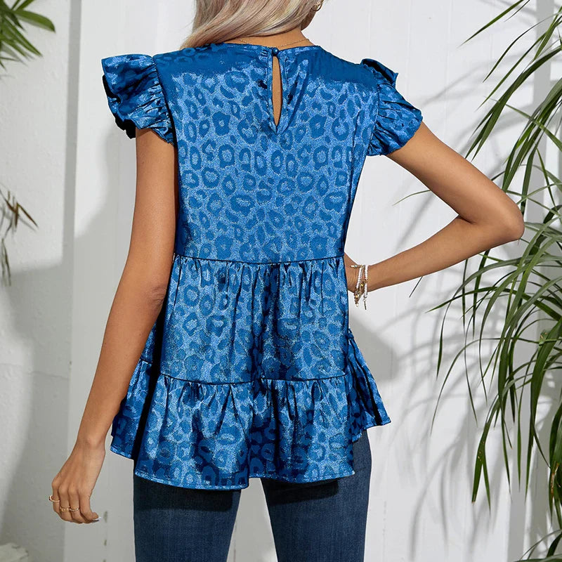 Dam Blus med Djurtryck Ruffles Polyester-2