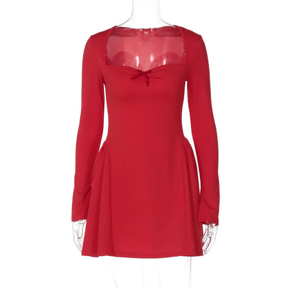 Dam Miniklänning Fyrkantig Halsringning Polyester-Spandex-4