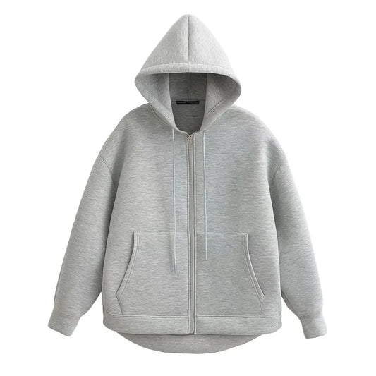 Hoodie Dam Oversized Mjuk Fleece med Dubbelväska-1
