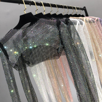 Dam Crop Top med Glansig Dekoration i Polyester – Lång Ärmlängd och Elastisk Passform 6
