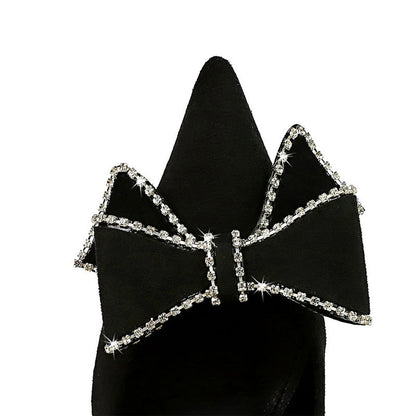 Dam Stilettskor i Flock med Strass – Mycket Hög Klack, Slip-On Design, Svart Elegant Festskor 4