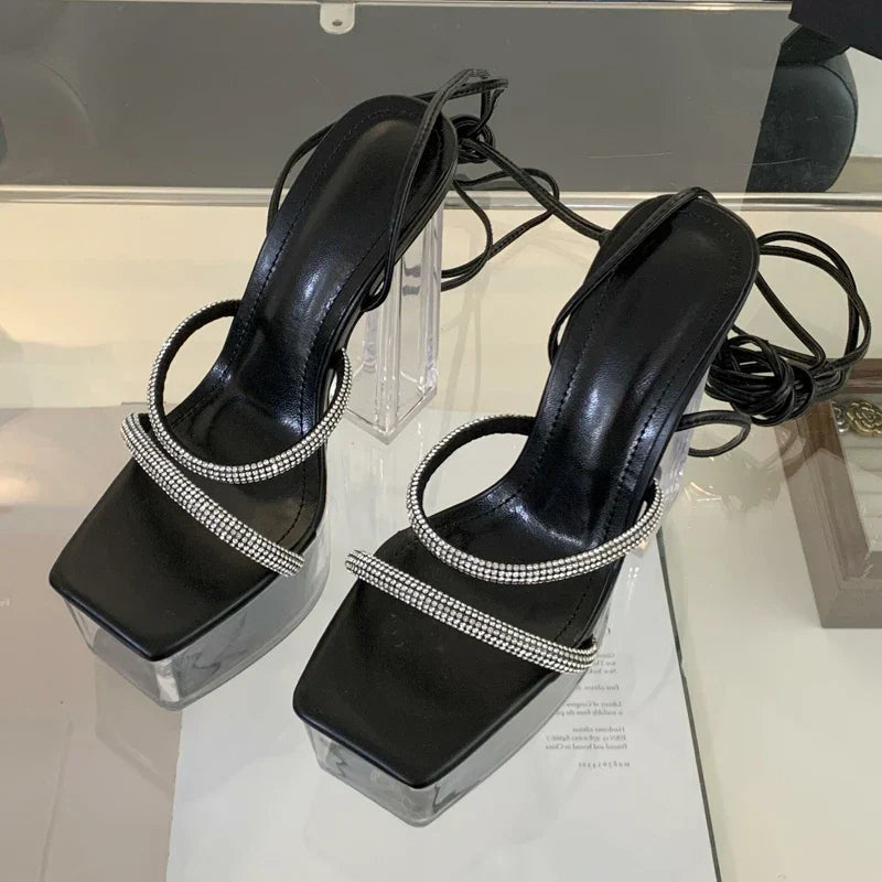Dam Sandaler Klackar Hög PU Material för Sommarstil 1