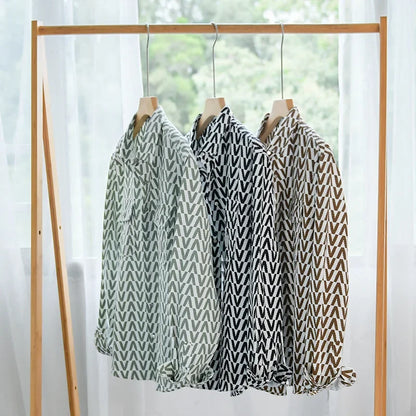 Mäns Mönstrad Skjorta Geometrisk Bomull med Knapp och Fickor-3