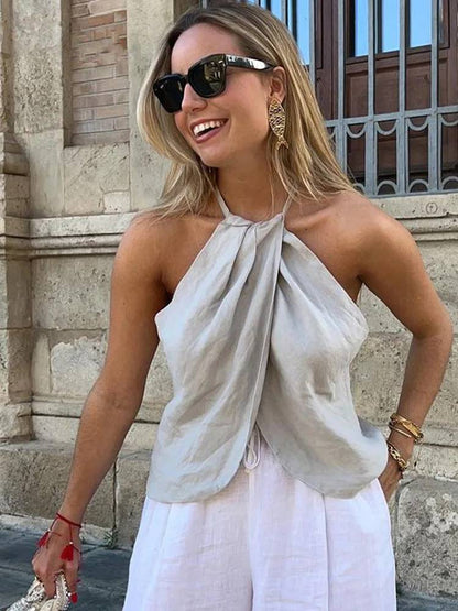 Monokrom Linnedräkt för Damer – Elegant Byxuppsättning med Reflekterande Detaljer och Elastisk Passform 4