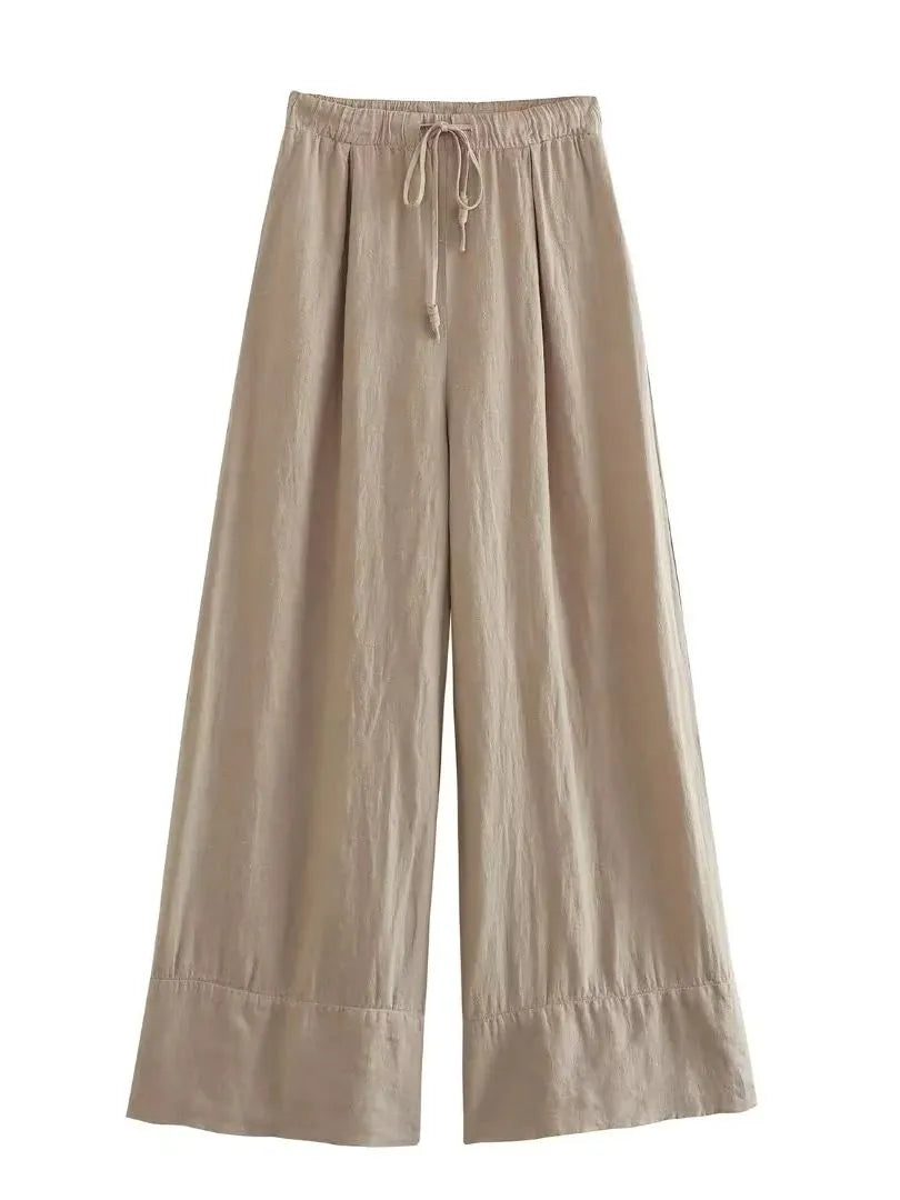 Snygga Byxor Dam Slim Fit Polyester Hög Midja Vristlängd-1