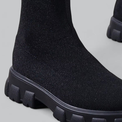 Knähöga Stövlar Dam Chunky Platå Skinnstövlar-3