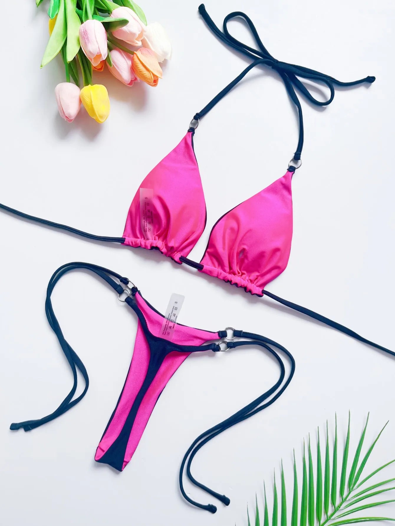 Dam Bikini Set Monokrom Polyester Tvådelad Design-2