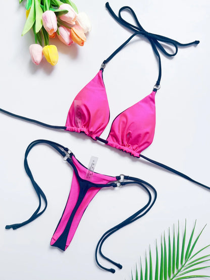 Dam Bikini Set Monokrom Polyester Tvådelad Design-2