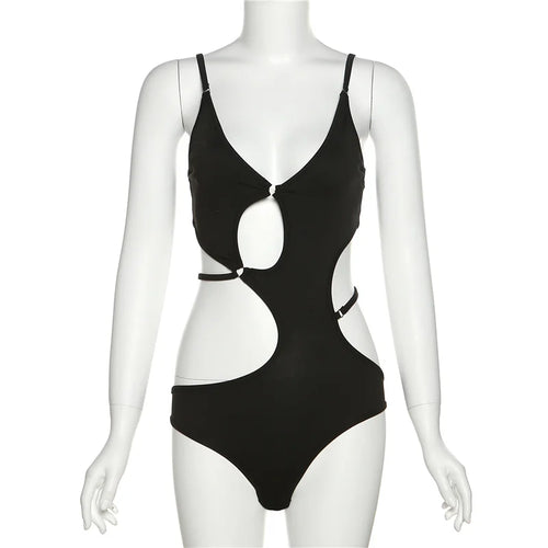 Dam Bodysuit Monokrom Stretchig Polyester Bomull-1