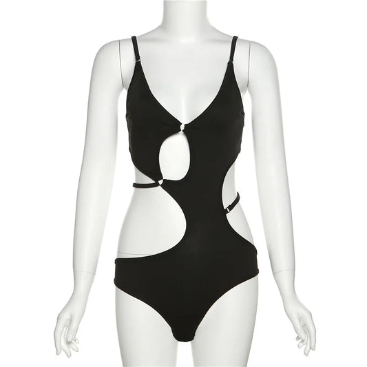 Dam Bodysuit Monokrom Stretchig Polyester Bomull-1