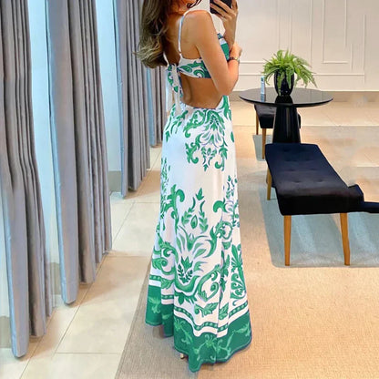 Dam Sommarklänning V-ringning Spaghettiband Lätt Material-2