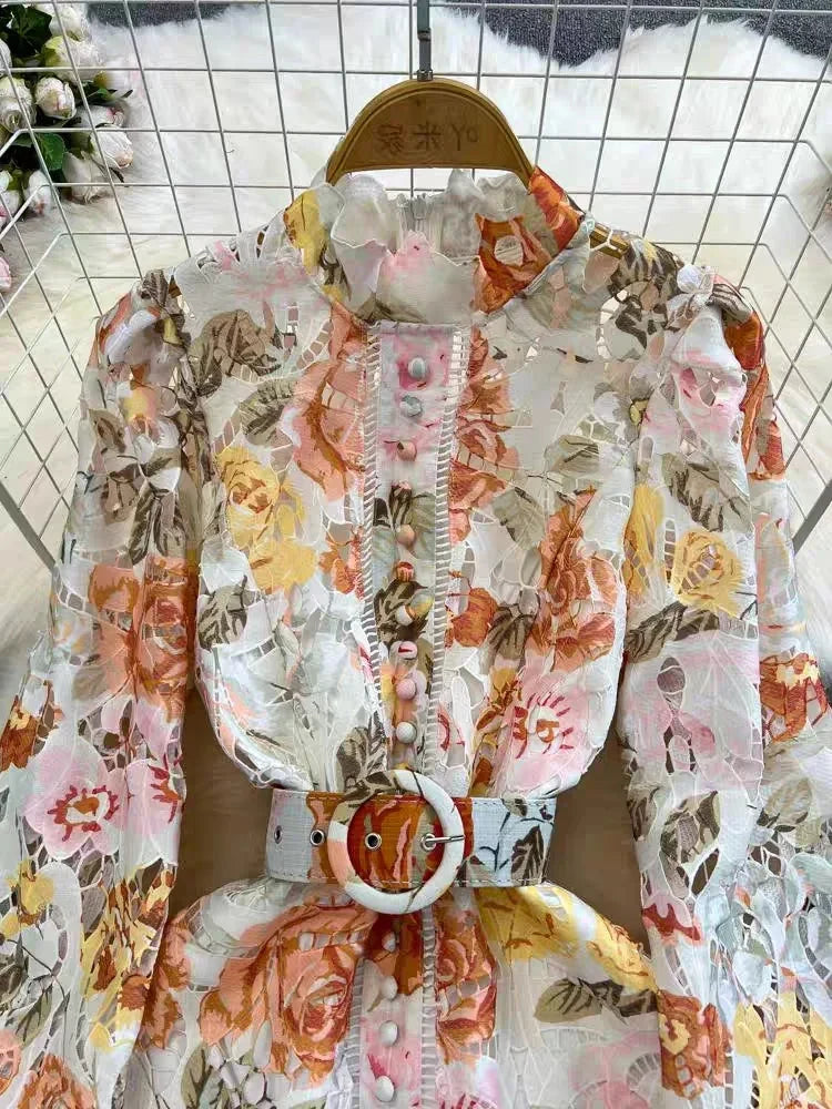 Kvinnors Miniklänning Blommig Broderi Bomull Lykta Ärmar 4