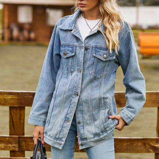 Dam Denimjacka Klassisk Vintage Design Mjuk Denim-1