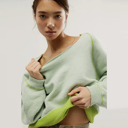 Kvinnors Tröja Rund Hals Långa Ärmar Bomull Reversibel 8