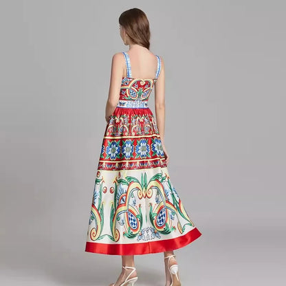 Kvinna Midi Klänning Spaghetti Band A-linje Polyester-4