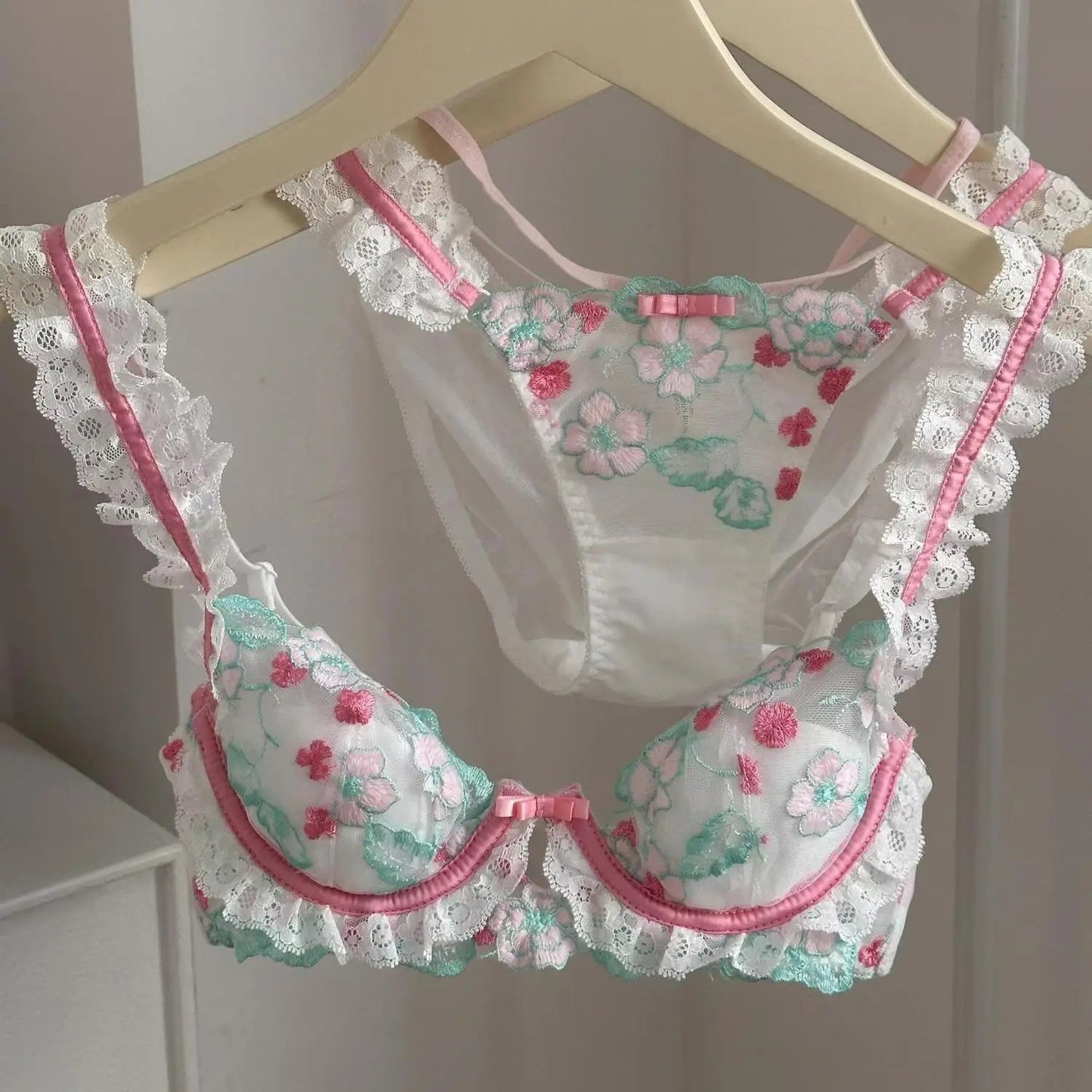 Dam BH Set Blommigt Mönster Bomull Polyester-1