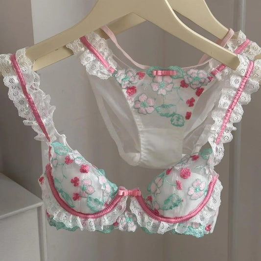 Dam BH Set Blommigt Mönster Bomull Polyester-1