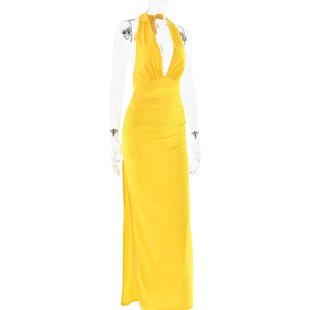 Maxiklänning Dam Monokrom Halter Bakfri Polyester Spandex-6