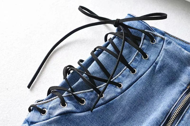 Damjeans Hög Midja Tätt Passande med Falsk Dragkedja i Bomull och Polyester-5