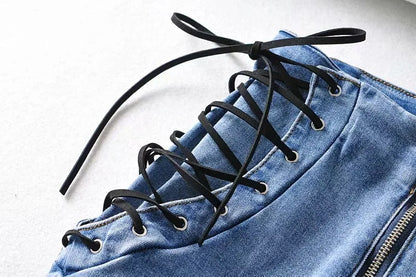 Damjeans Hög Midja Tätt Passande med Falsk Dragkedja i Bomull och Polyester-5