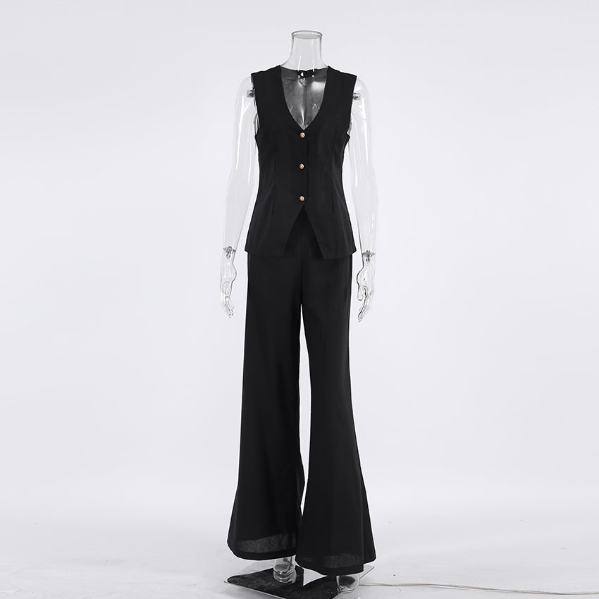 Variant image for Dam Set Ärm Lös Top och Vida Byxor i Bomull-1