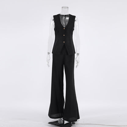 Variant image for Dam Set Ärm Lös Top och Vida Byxor i Bomull-1