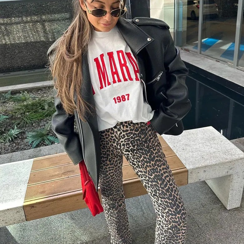 Dam Jeans Leopardmönster Retro Denim-2