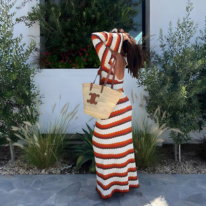 Kvinnors Midi Klänning Randig Andningsbart Tyg-3