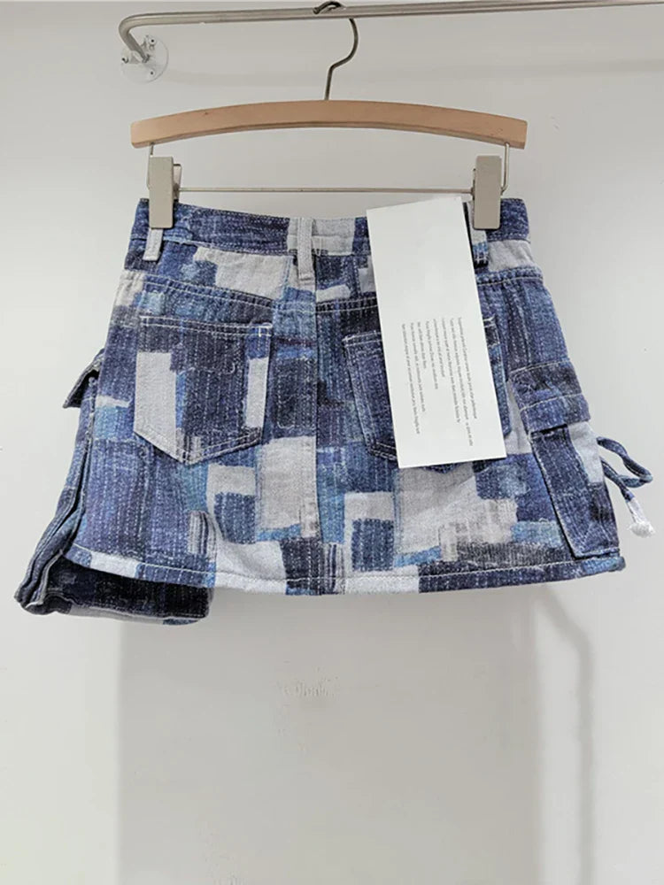 Dam A-Linje Kjol Patchwork Polyester med Fickor och Bekväm Passform-3