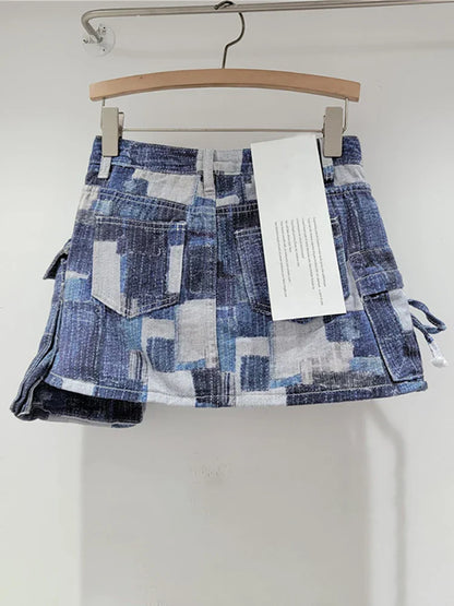 Dam A-Linje Kjol Patchwork Polyester med Fickor och Bekväm Passform-3