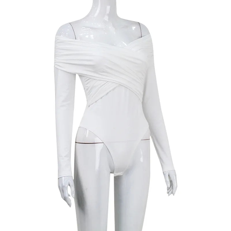 Dam Bodysuit Off Shoulder Veckad Polyester Elastan-6