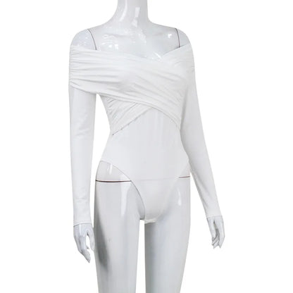 Dam Bodysuit Off Shoulder Veckad Polyester Elastan-6