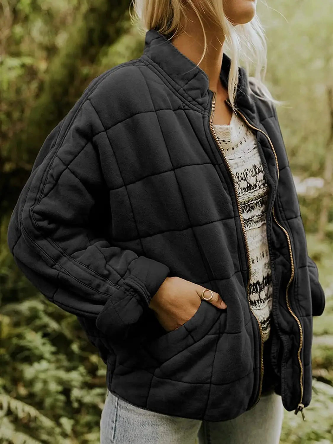 Damjacka Enkel Stil Högkvalitativ Polyester Avslappnad Passform-3