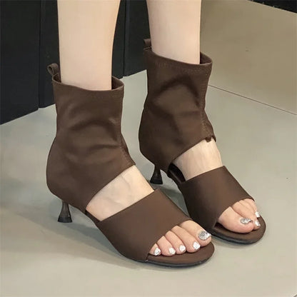 Eleganta Sandaler Dam med Öppen Tå och Smal Klack i Stretchmaterial – Bekväm Passform och Gummisula 4
