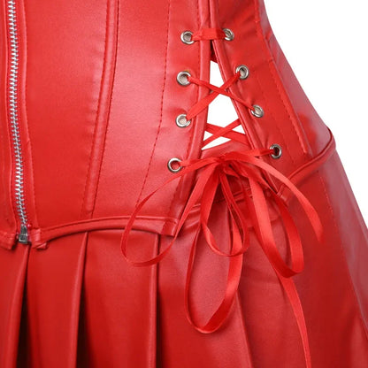 Dam Kjoluppsättning Monokrom Syntetiskt Läder Med Utskärningar-4