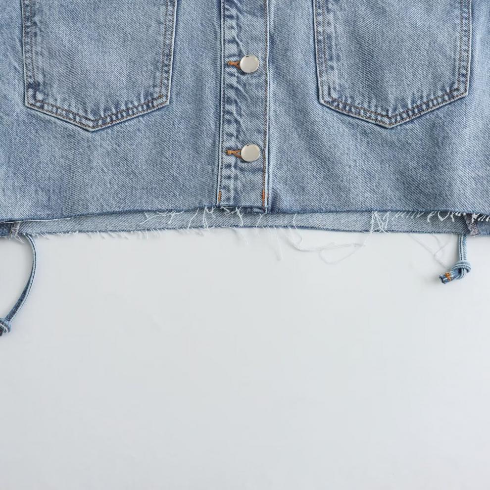 Damjacka Denim Modern Design med Stora Fickor-6