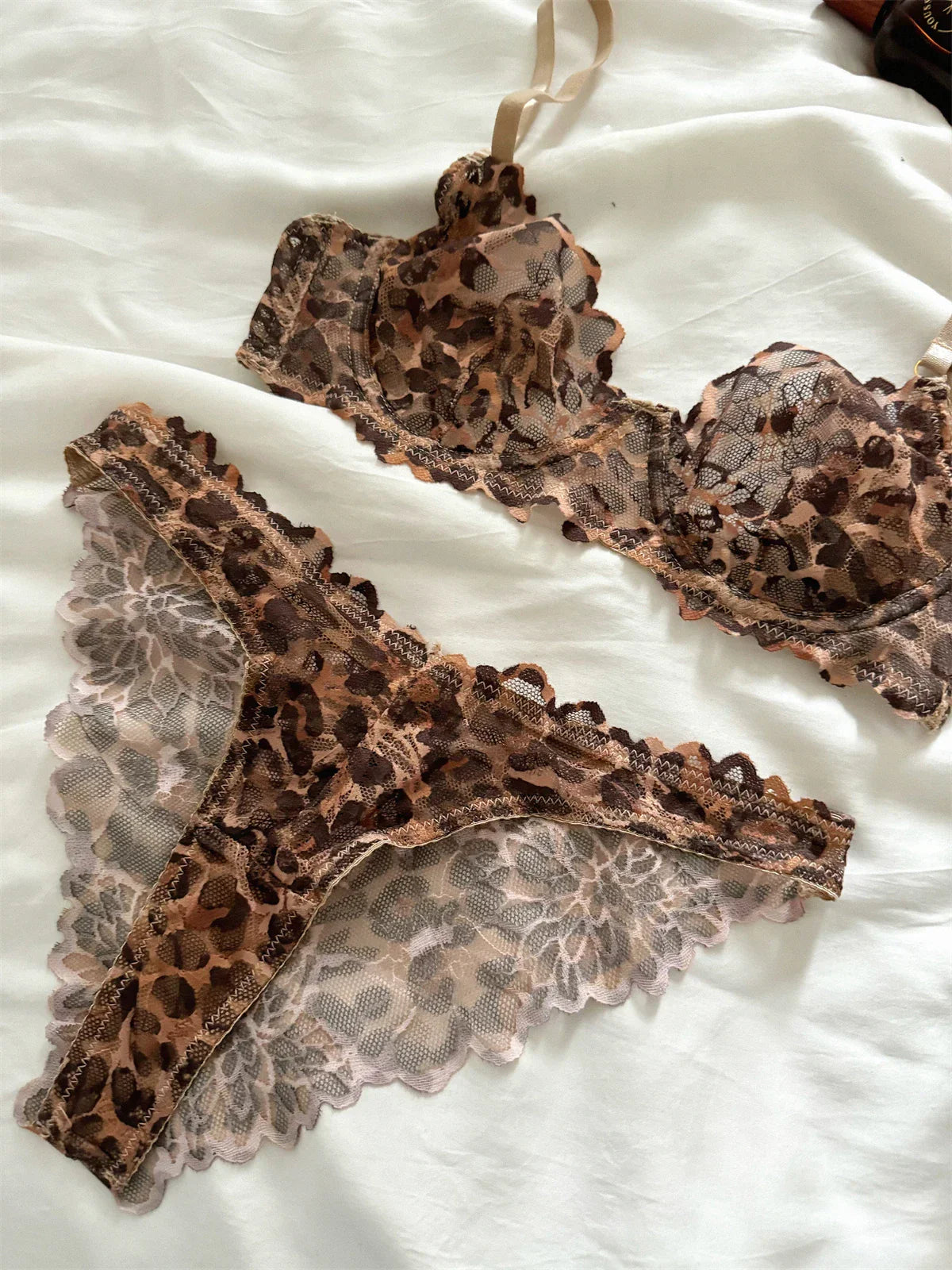 Dam BH Set Leopardmönster Bomull Polyester-2