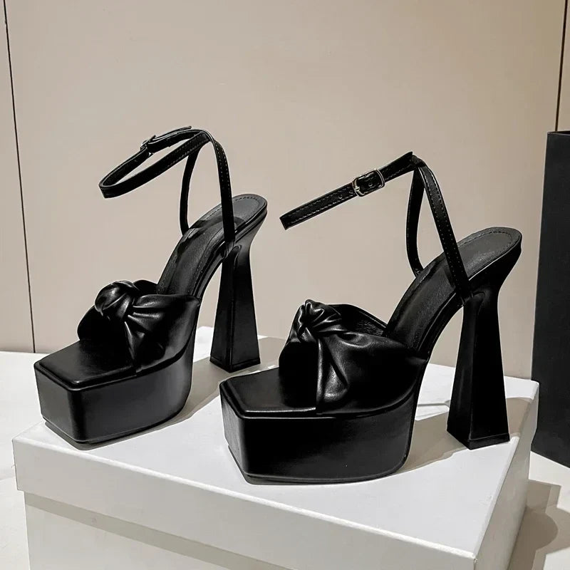 Dam Sandaler Ankelband PU-Material med Hög Klack-1