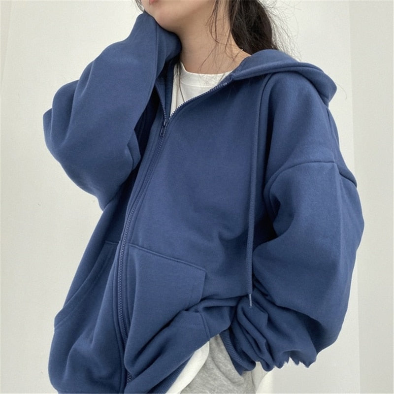 Variant image for Damjacka Överdimensionerad Zip-up Polyester med Fickor och Huva-25