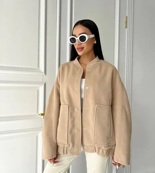 Damjacka Långärmad med Fickor Polyester Elegant Jacka för Dam-1