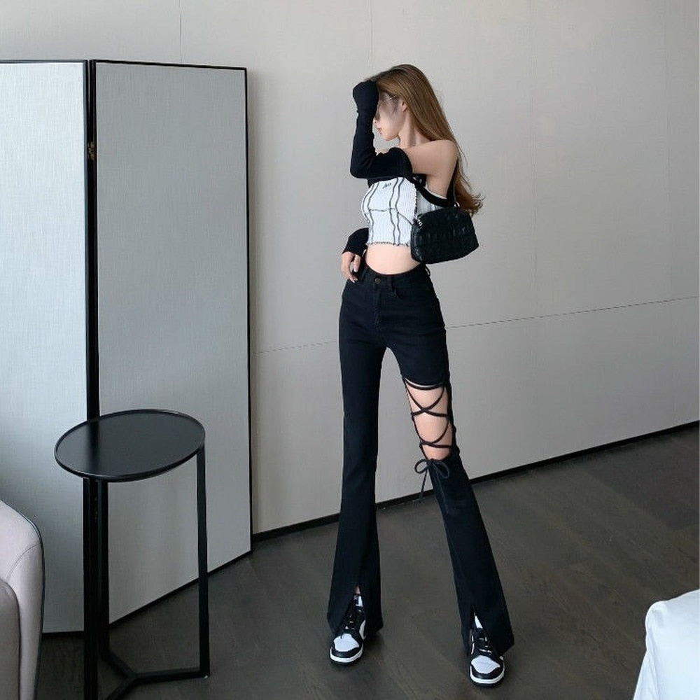Dam Jeans med Hög Midja Flared Design i Ljus Denim – Trendiga och Bekväma för Alla Tillfällen 3
