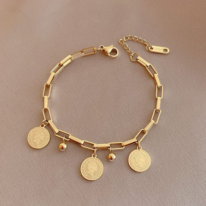 Kvinnors Armband Rund Design Rostfritt Stål Justerbar Elegant Smycke-1