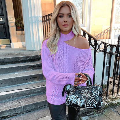 Dam Tröja Öppna Axlar Trendig Akryl-2