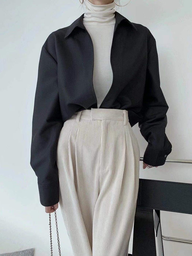 Avslappnad V-Neck Blus för Dam i Vit Polyester med Långa Ärmar – Mångsidig och Bekväm Blus 5