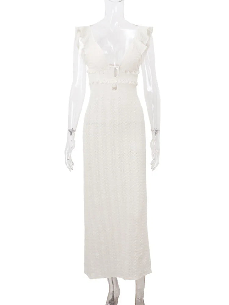 Maxiklänning Dam V-Hals Ärmlös Polyester Ankellängd Elegant Suddig Stil-6