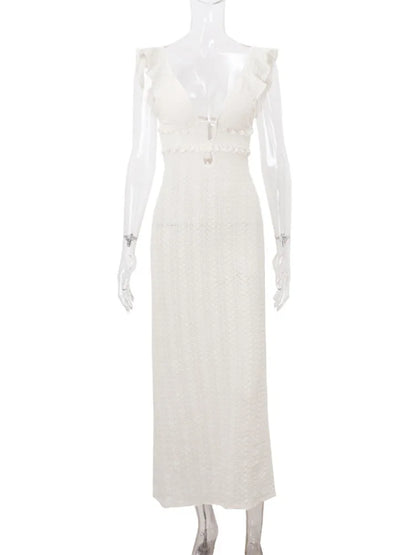 Maxiklänning Dam V-Hals Ärmlös Polyester Ankellängd Elegant Suddig Stil-6