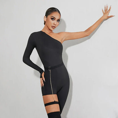 Dam Jumpsuit Asymmetrisk Design Stretch Spandex-5