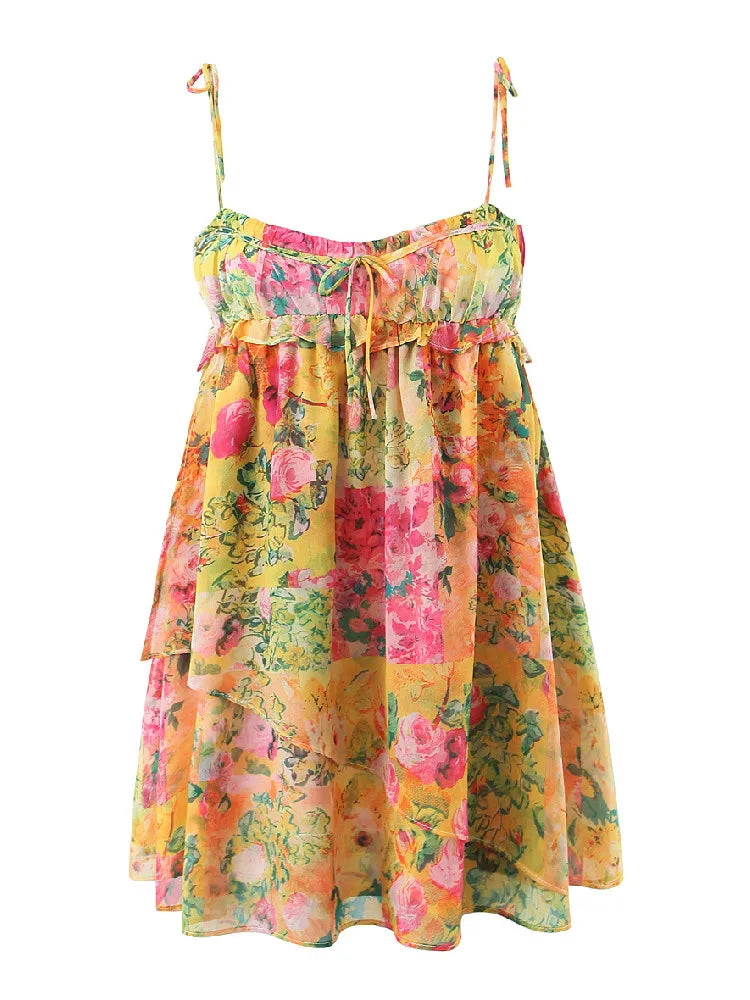 Dam Miniklänning Boho Blommönster Lätt Polyester-2