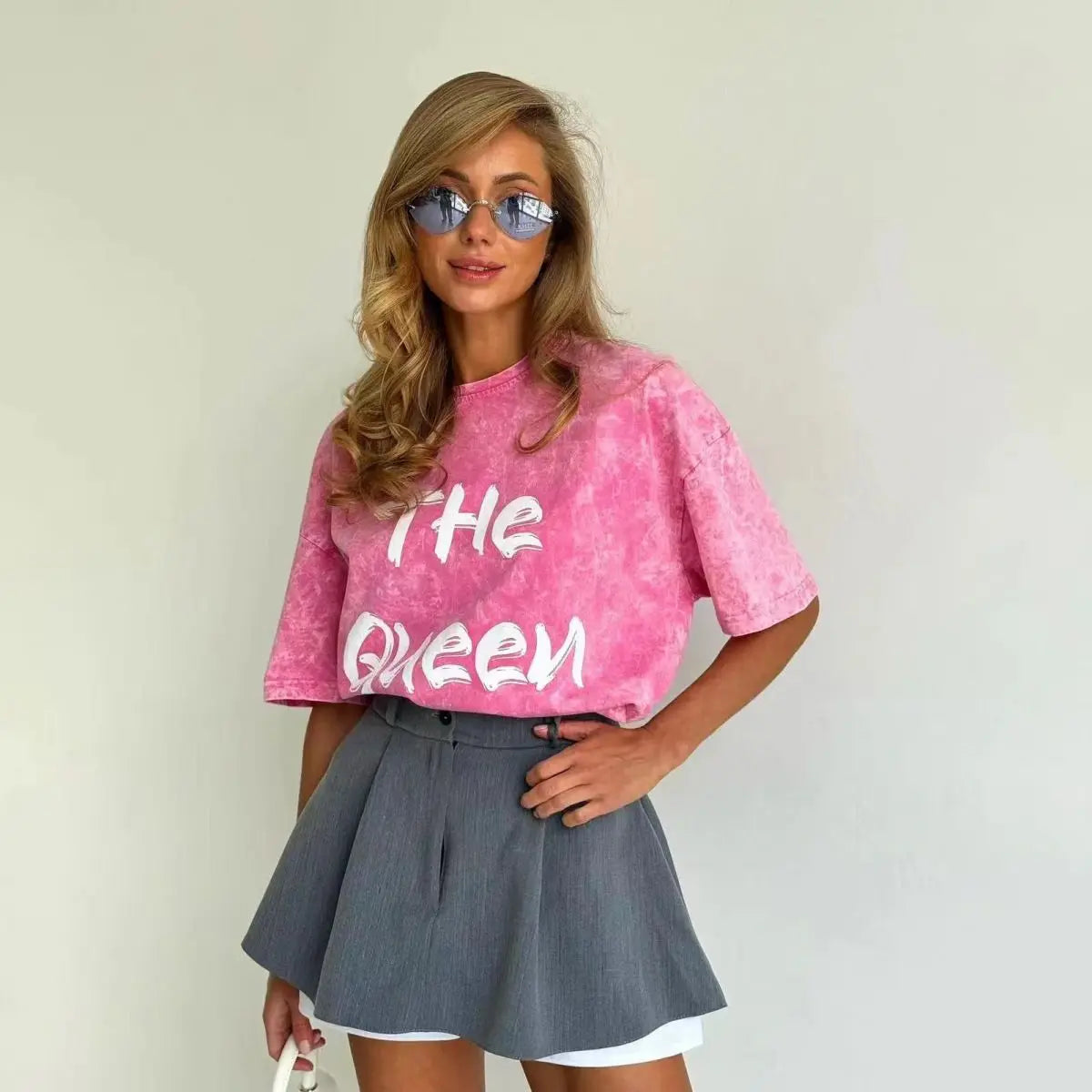 Dam T-shirt med Text The Queen Mjuk Bomull Tränings T-shirt-2